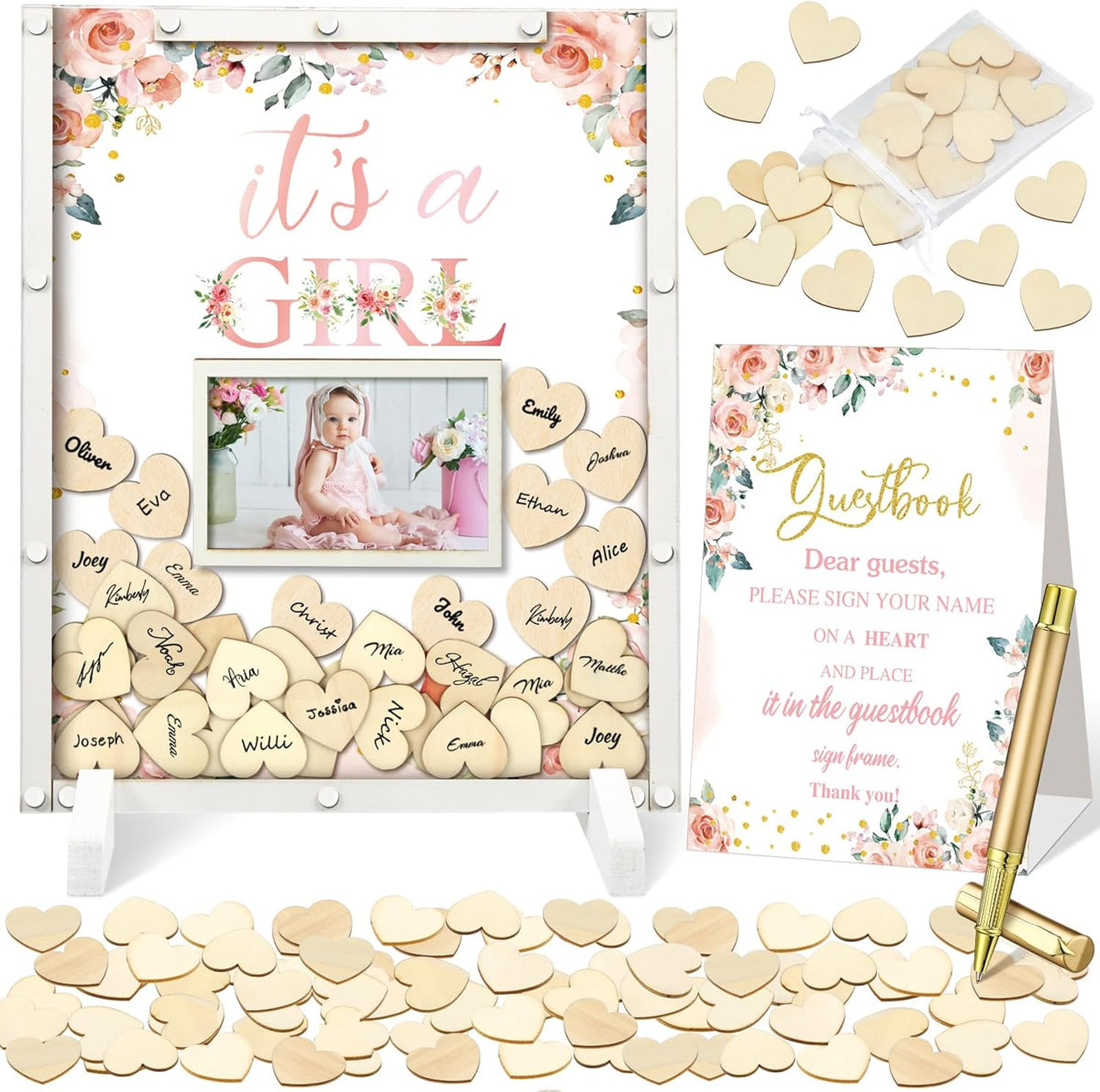 65 Pcs Baby Shower Guest Book Decorations Baby Shower Sign in Guest Book Alternatives Floral It's a
