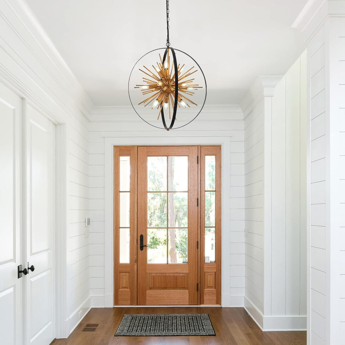 23.2'' Black Gold 12-Light Globe Sputnik Chandelier Modern Industrial Adjustable Hanging Ceiling