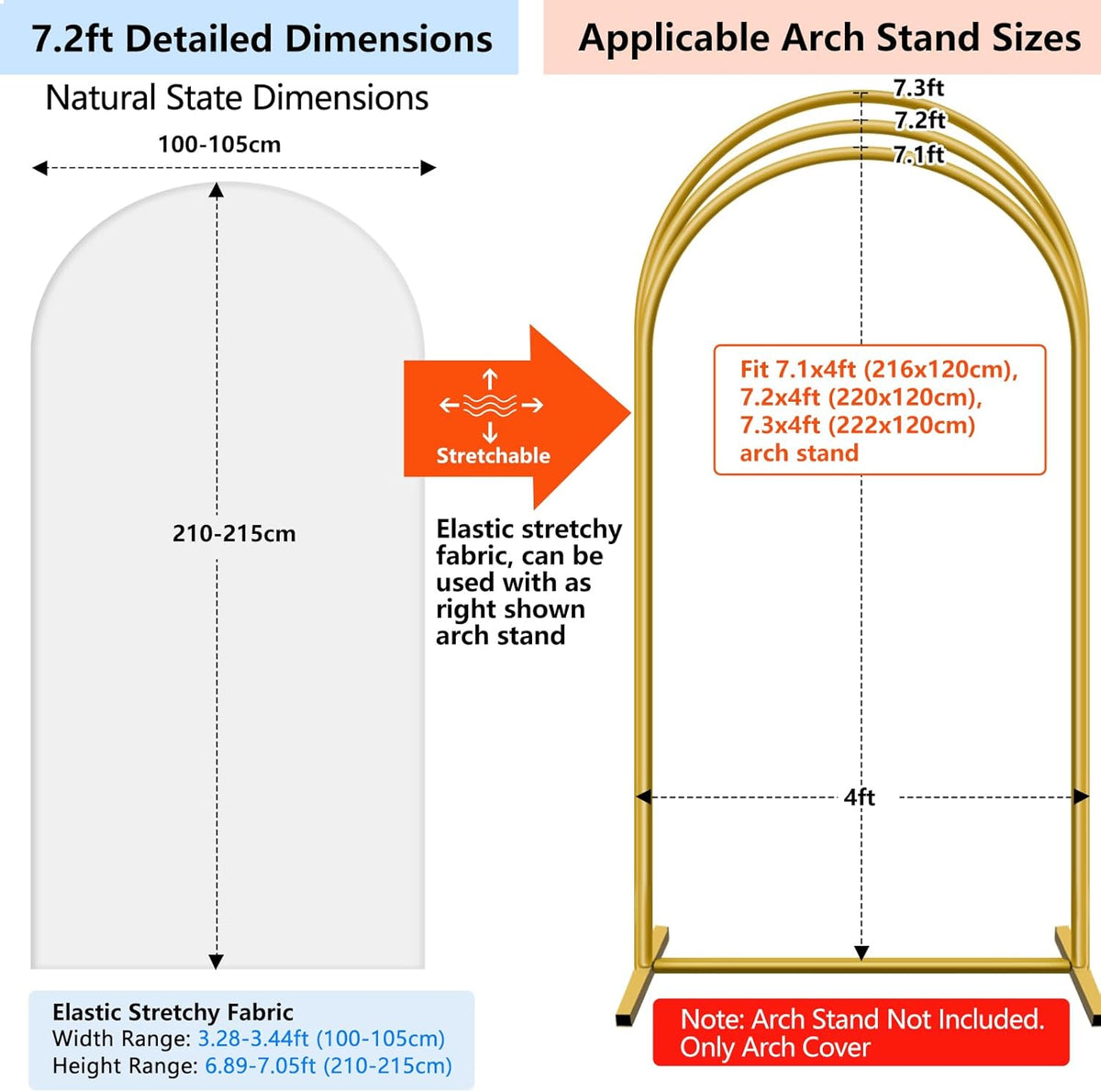 Hemmotop White Arch Backdrop Cover Set 7.2 ft, 6 ft, 2 Sided Stretchy Spandex Fitted Balloon Arch