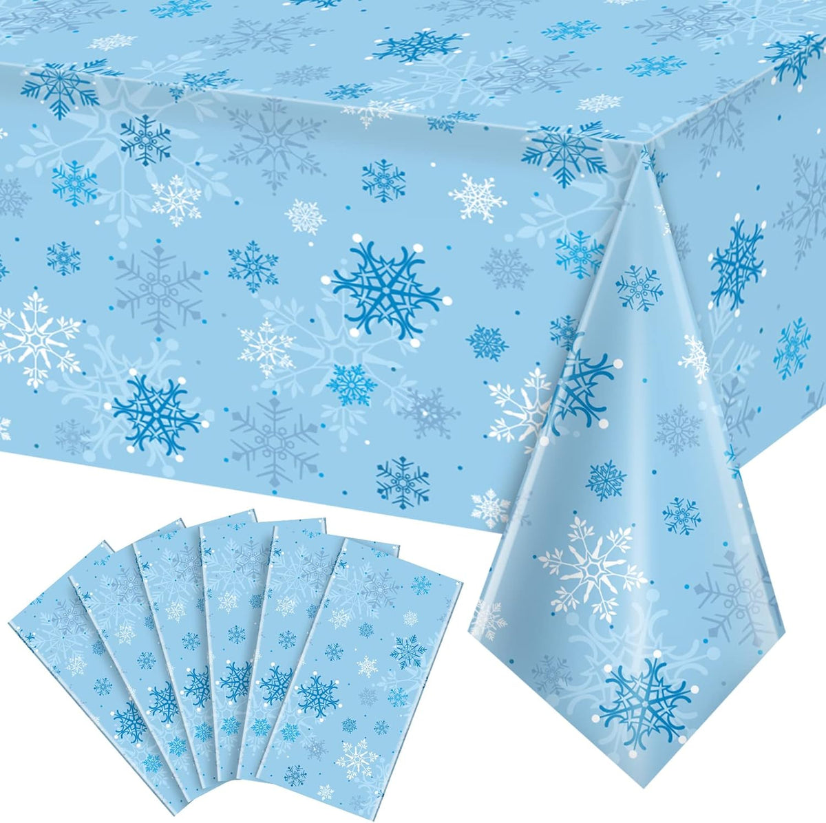 6 Pieces Christmas Snowflake Party Tablecloth Decorations,Plastic Ice Blue and White Winter
