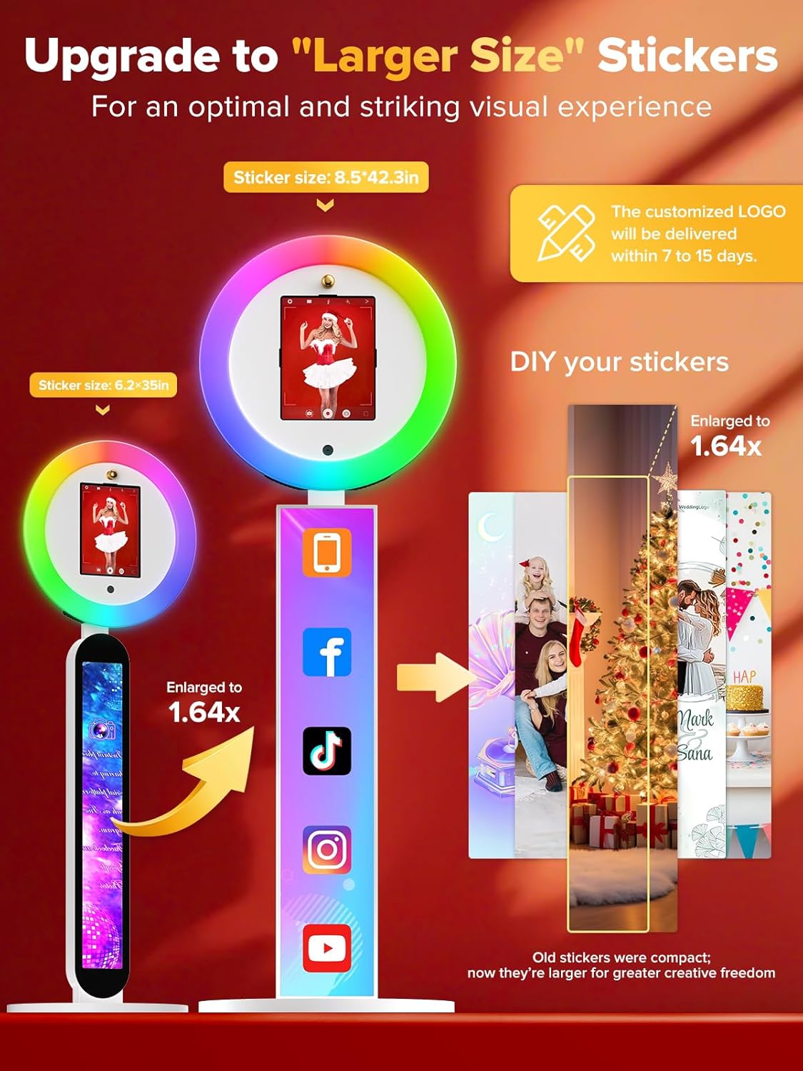 Portable Photo Booth,Selfie Photo Booth with RGB Ring Light Free Customizable Logo Photo Booth