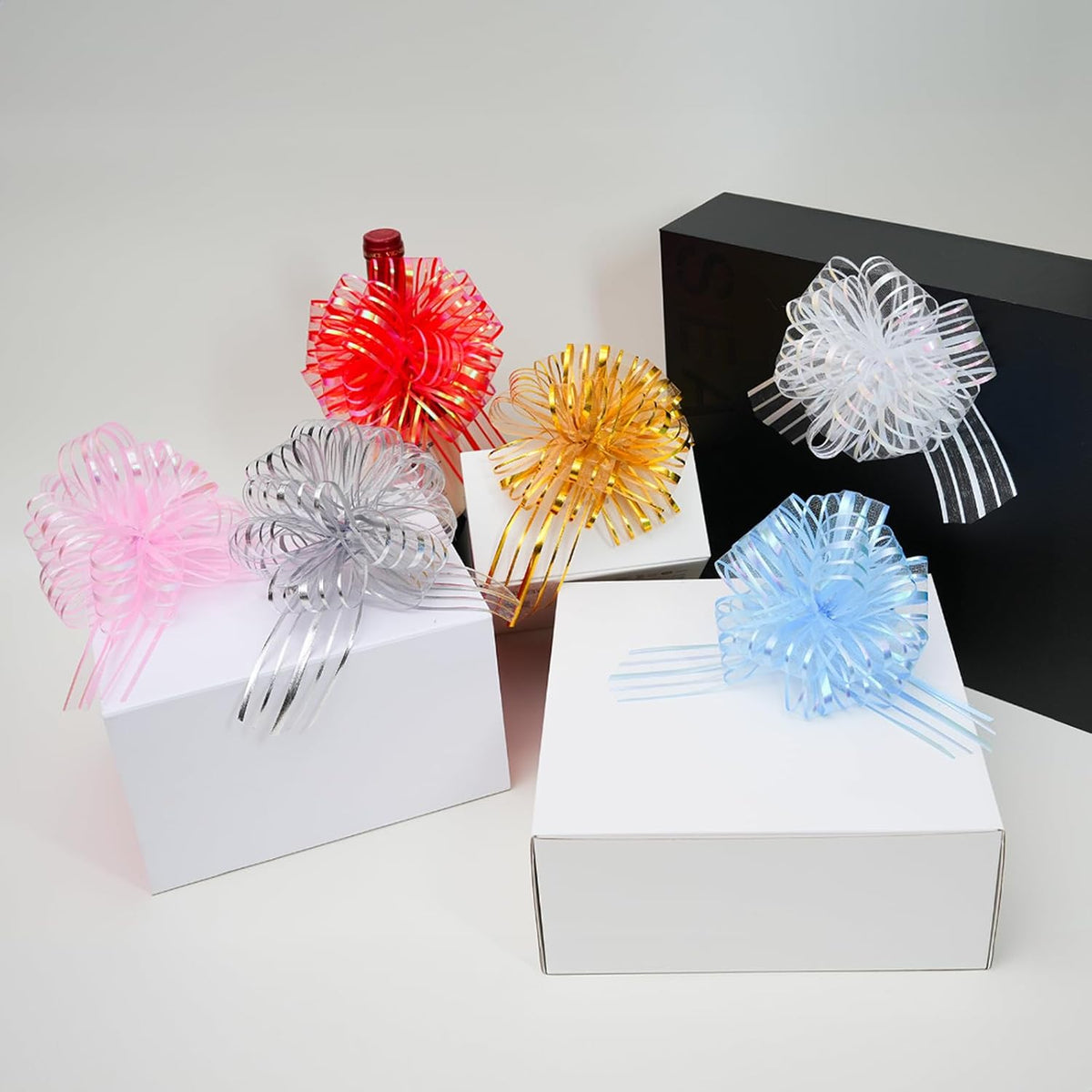 6 Pcs 6 Inch Pink Organza Pull Bow – Perfect for Wedding Decoration, Gift Wrapping Baskets, Car