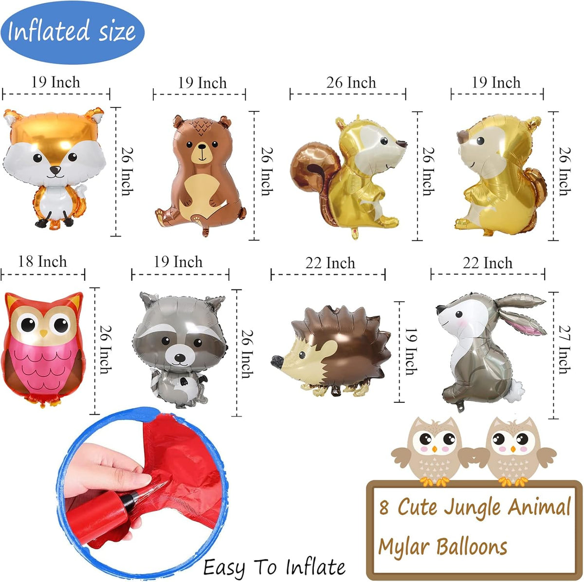 8 PCS Woodland Animal Balloons Forest Animals Foil Mylar Balloon for Woodland Themed Baby