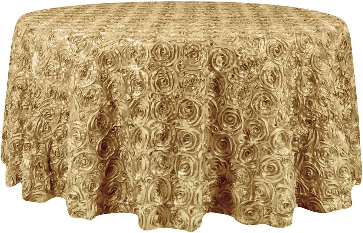 Efavormart 132" Wholesale Round Table Cover Champagne Grandiose Rosette 3D Satin Tablecloth for