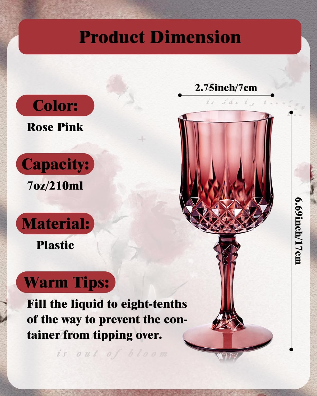 Ciaell 24PCS Burgundy Plastic Wine Glasses - 7 Oz Plastic Goblets for Party - Burgundy Vintage