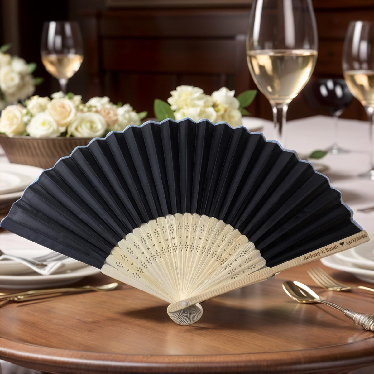 30Pcs Personalized Silk Fans Folding Hand Fan, Custom Wedding Bridal Party Favors, Summer Wedding