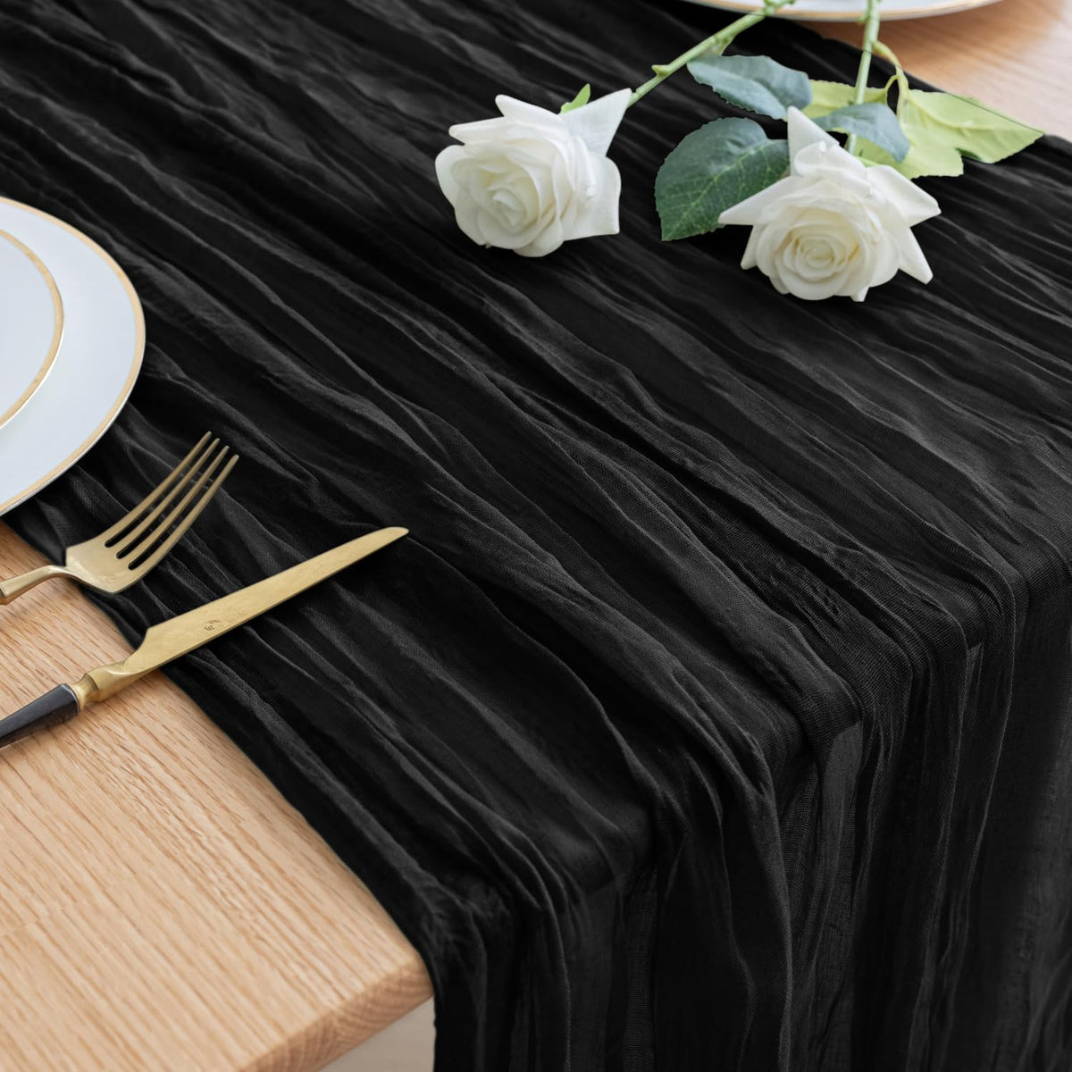 Asee'm Cheesecloth Table Runner 120 Inches Long Black Boho Gauze Cheese Cloth Runner 10FT Rustic