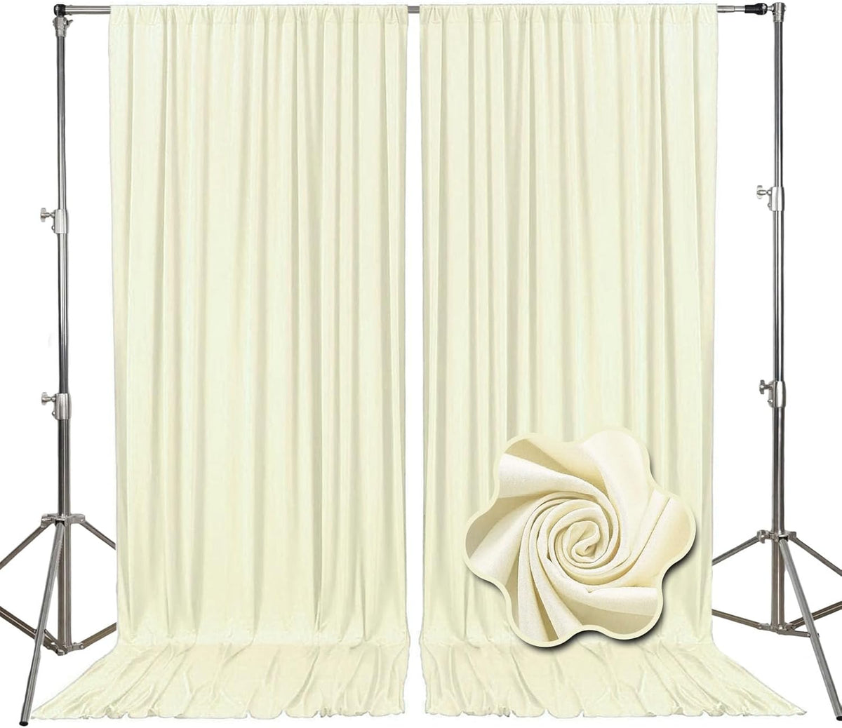 10ft x 10ft Ivory White Backdrop Curtains for Parties, Fabric Satin Background Curtain with Rod