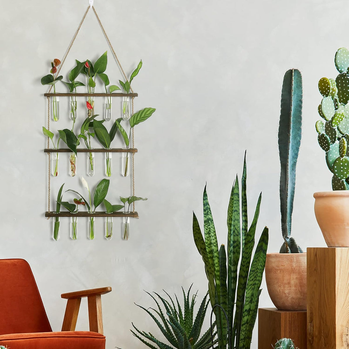 YIBOT Propagation Stations,3 Tiered Wall Hanging Terrarium with Wooden Stand,Mini Glass Test Tubes