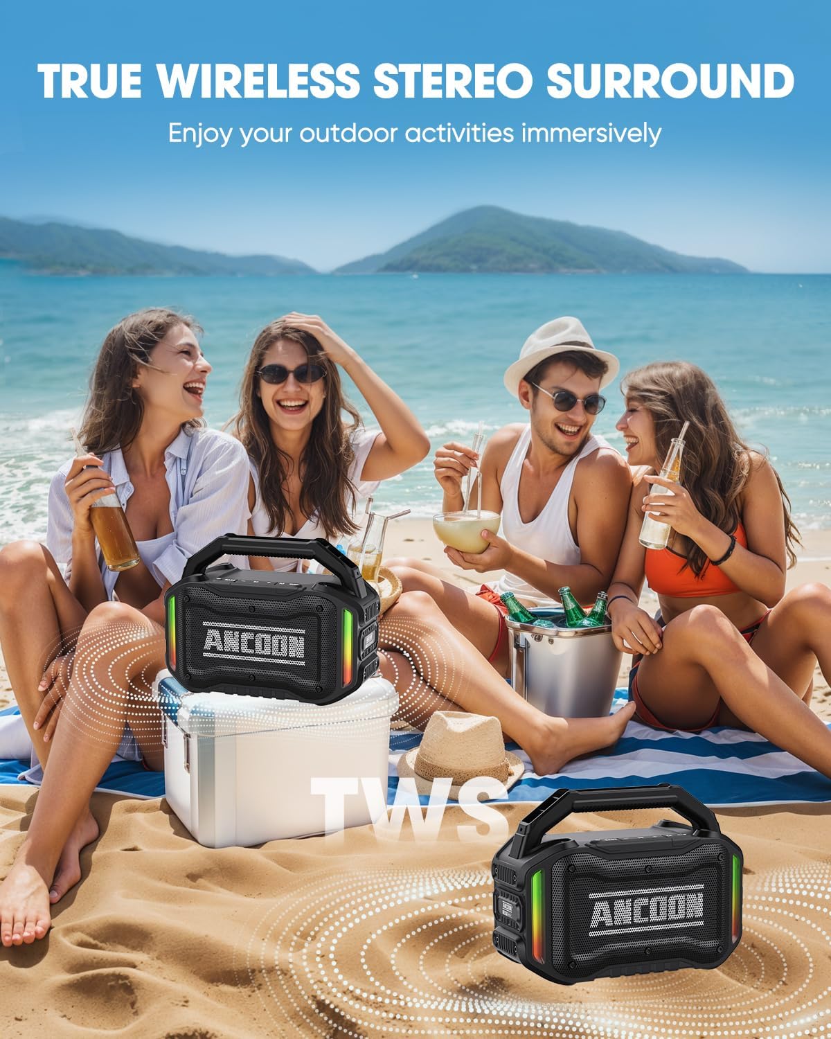 Speakers Bluetooth Wireless: 80W(Peak) Loud Speaker with Bass, 20H Playtime, IPX6 Waterproof, Large