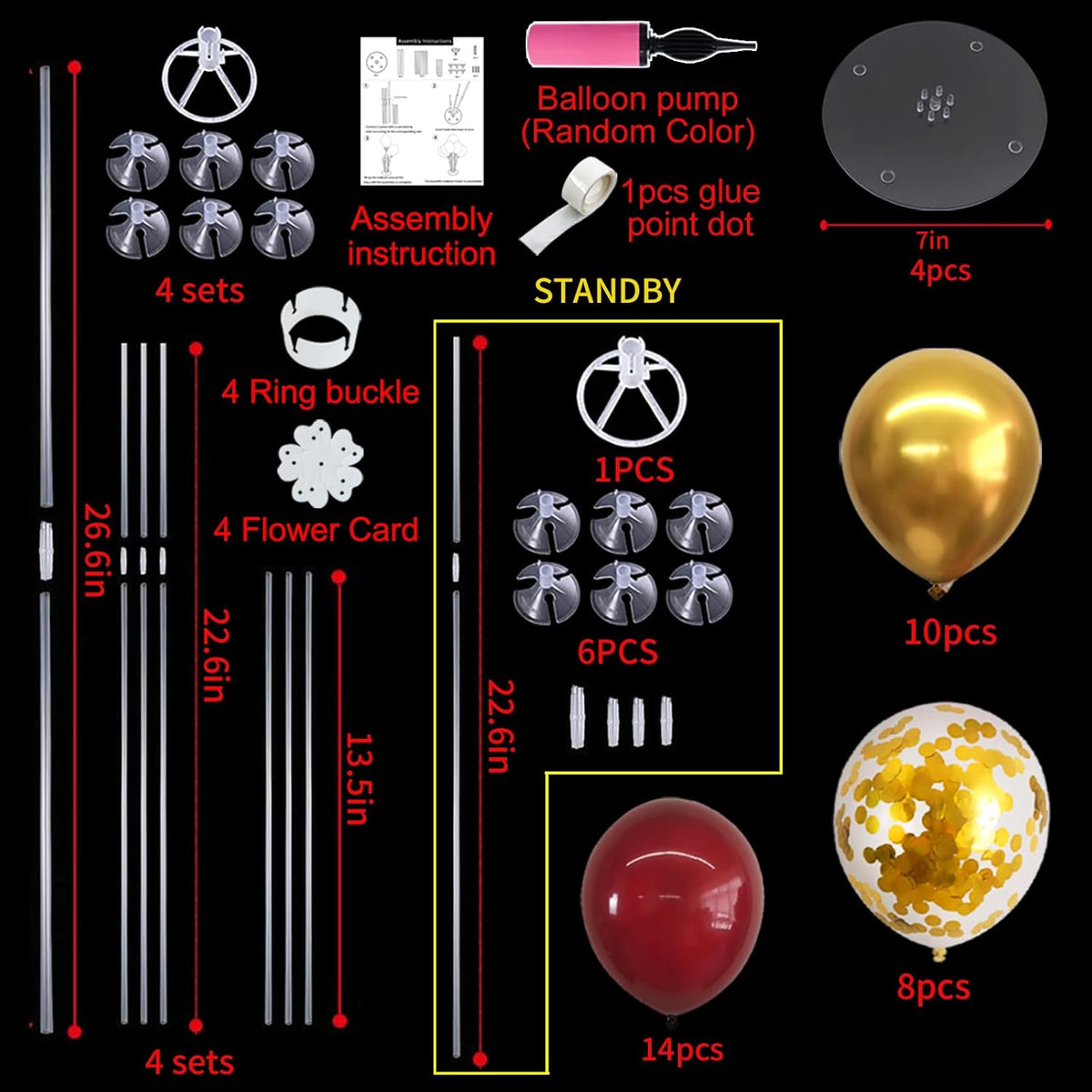 TONIFUL 4 Set Burgundy Red Gold Balloon Centerpieces for Table,Balloon Stand Kit for Graduation