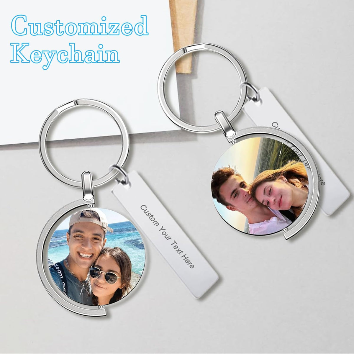 Custom Keychain with Picture Double-sided Personalized Photo Text Keychain, Gift for Anniversary