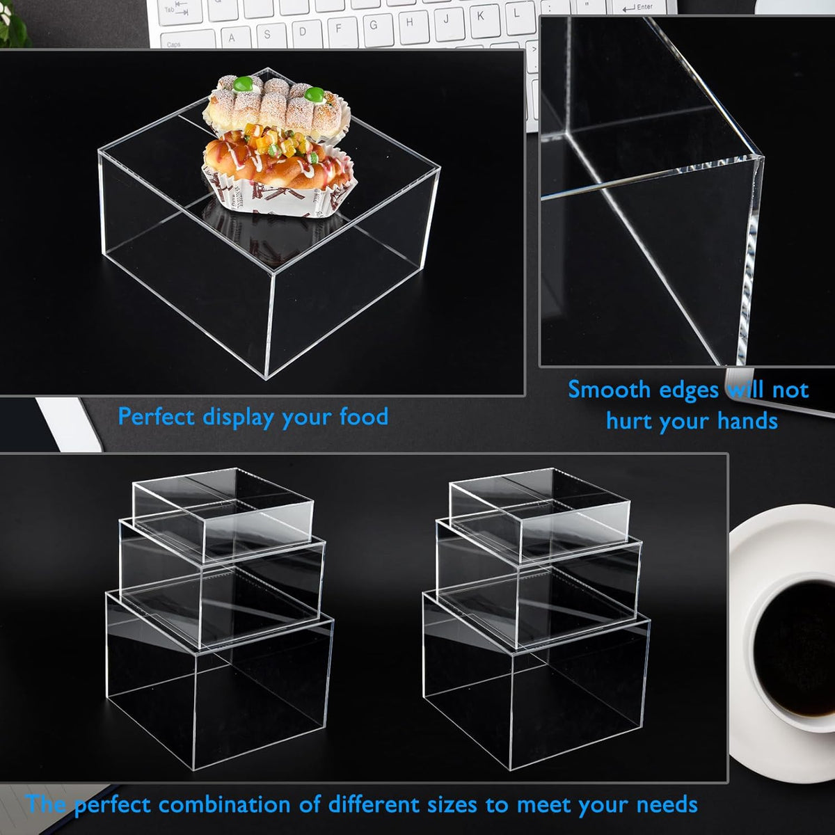 6Pcs Clear Buffet Risers Acrylic Boxes Display Food Risers for Buffet Table Platter Parties