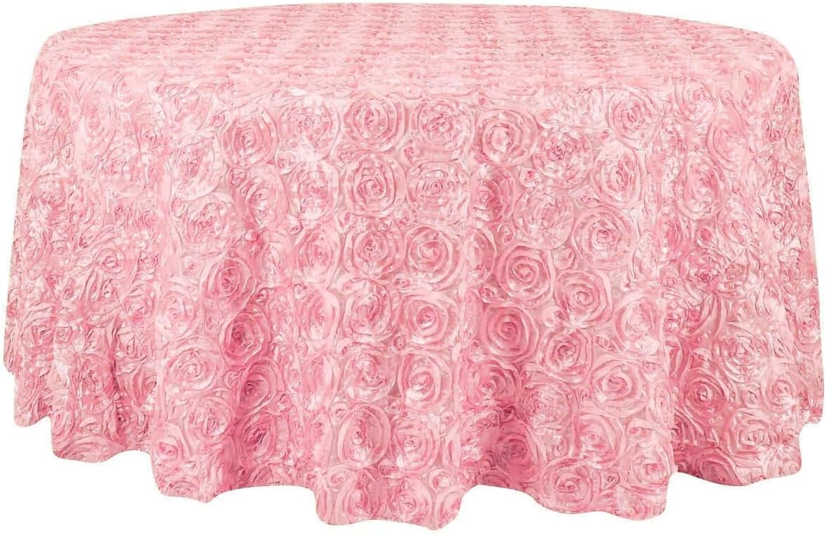 Efavormart 120" Wholesale Round Table Cover Pink Grandiose Rosette 3D Satin Tablecloth for Wedding