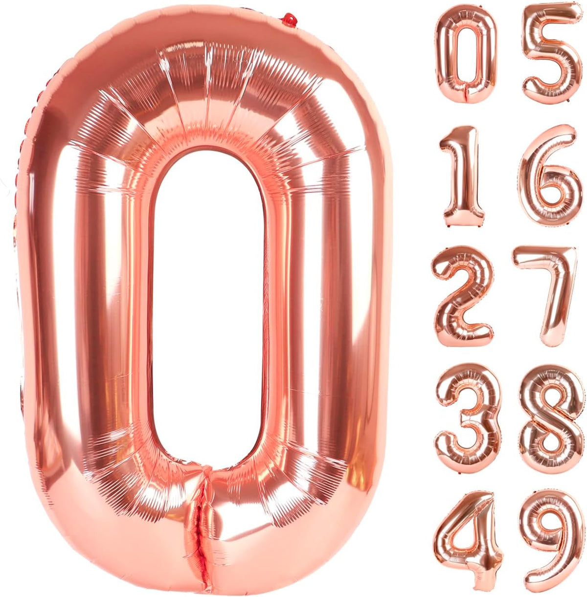 Rose Gold Helium Number Balloon 40 Inch, Giant Foil Rose Gold Number 0 Birthday Balloons, Large