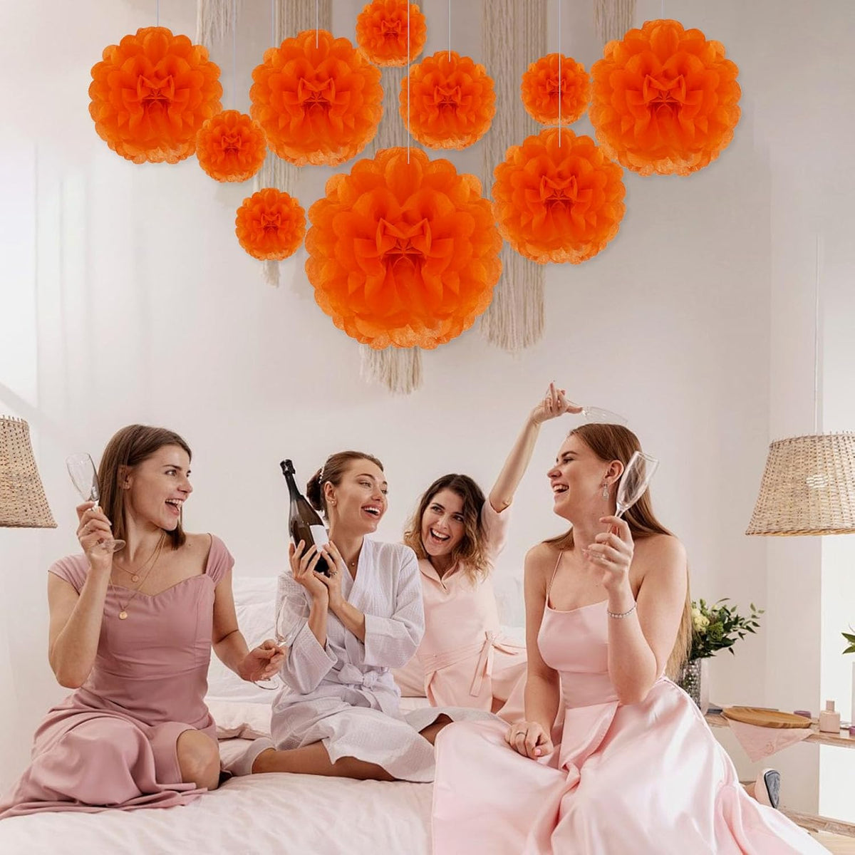 Tissue Paper Pom Poms, Orange Tissue Paper Flowers, Hanging Flower Balls for Weddings Fiesta