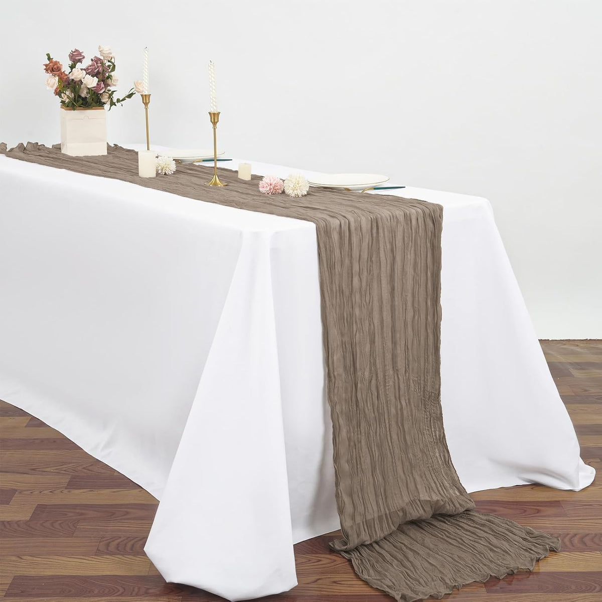 6Pcs Khaki Cheesecloth Table Runner 120 Inch10FT Nude Rustic Boho Cheesecloth Table Runnerfor