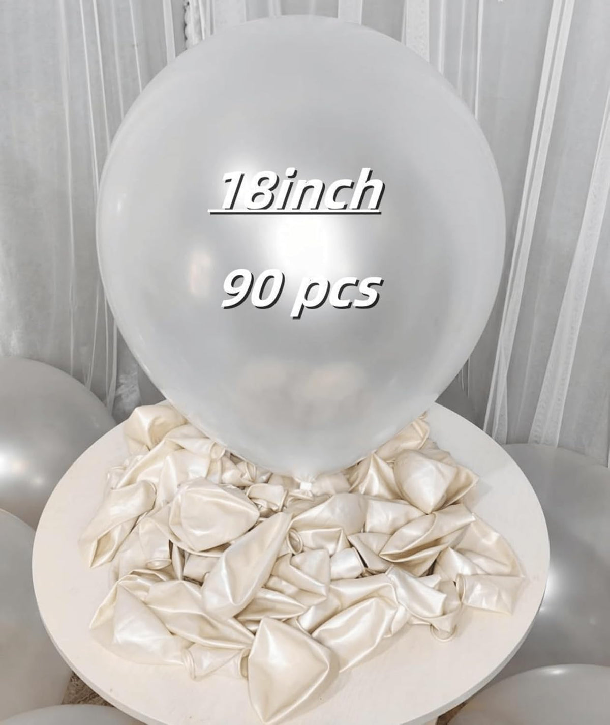 90 Pack White Pearl Balloons 18 inch Pearl White Latex Party Balloon Bulk for Various Party Events