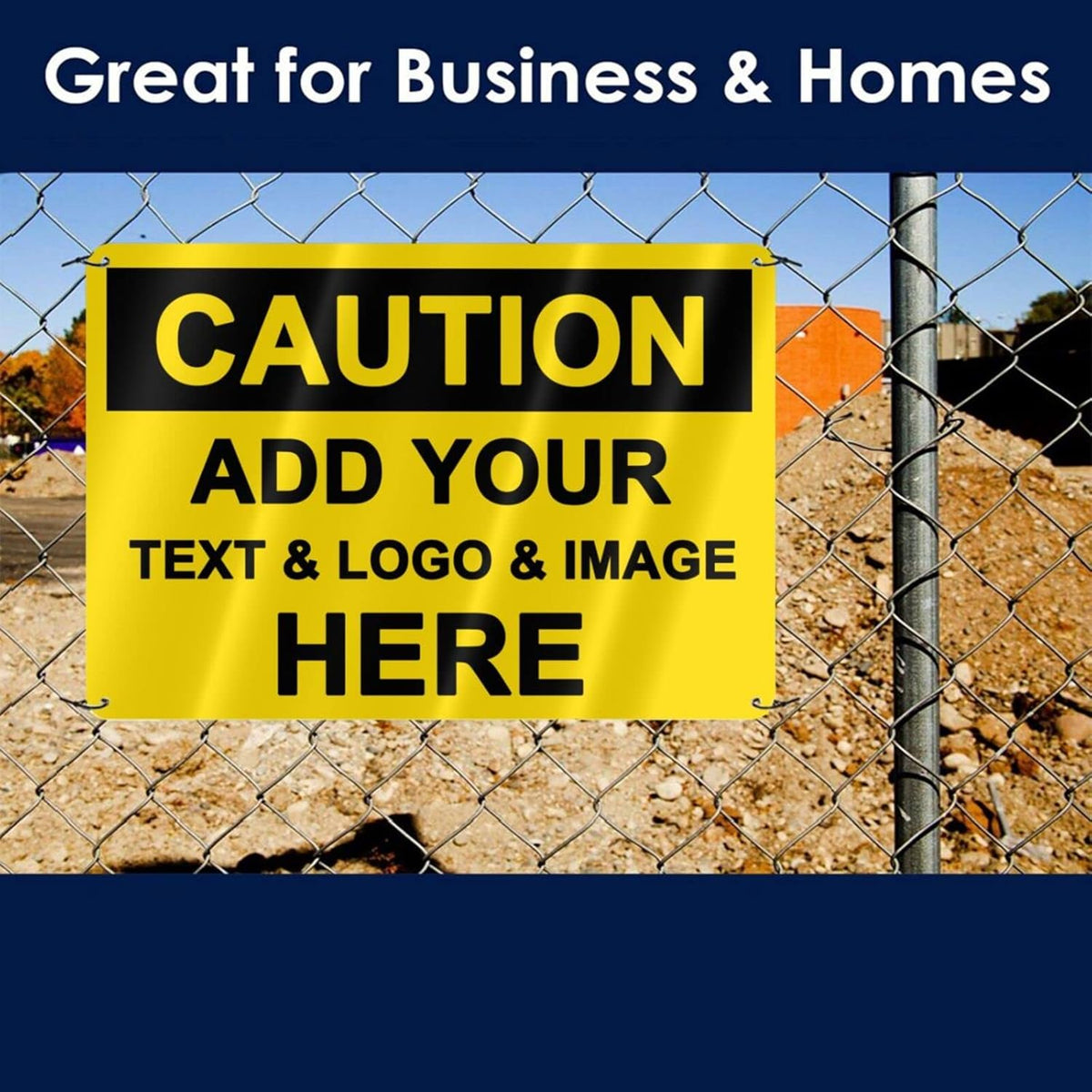 Custom Caution Signs Outdoor Metal - 12 x 8 Personalized Aluminum Warning Signs Rust-Proof Beware