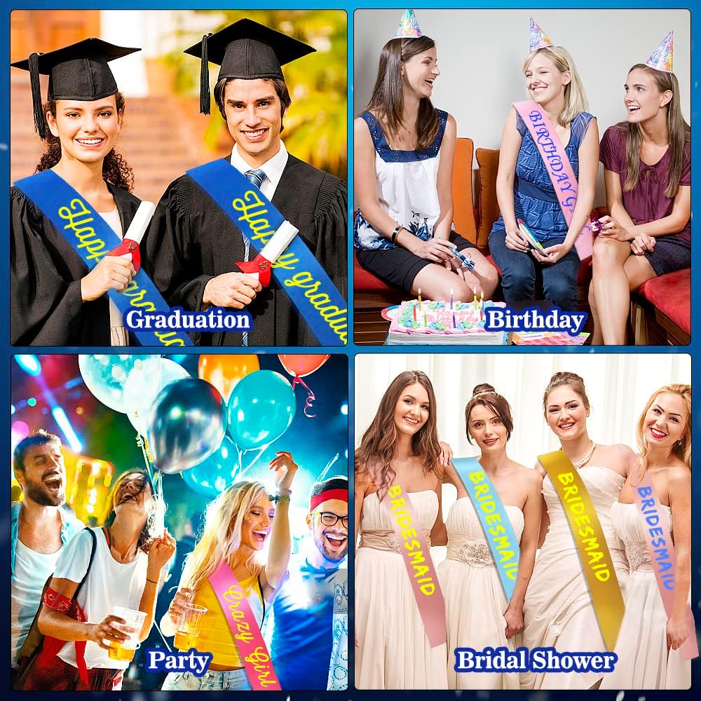 8 Pcs Satin Sash Set - Royal Blue, Bride To Be, Plain, DIY Sashes for Pageants, Graduation, Hen