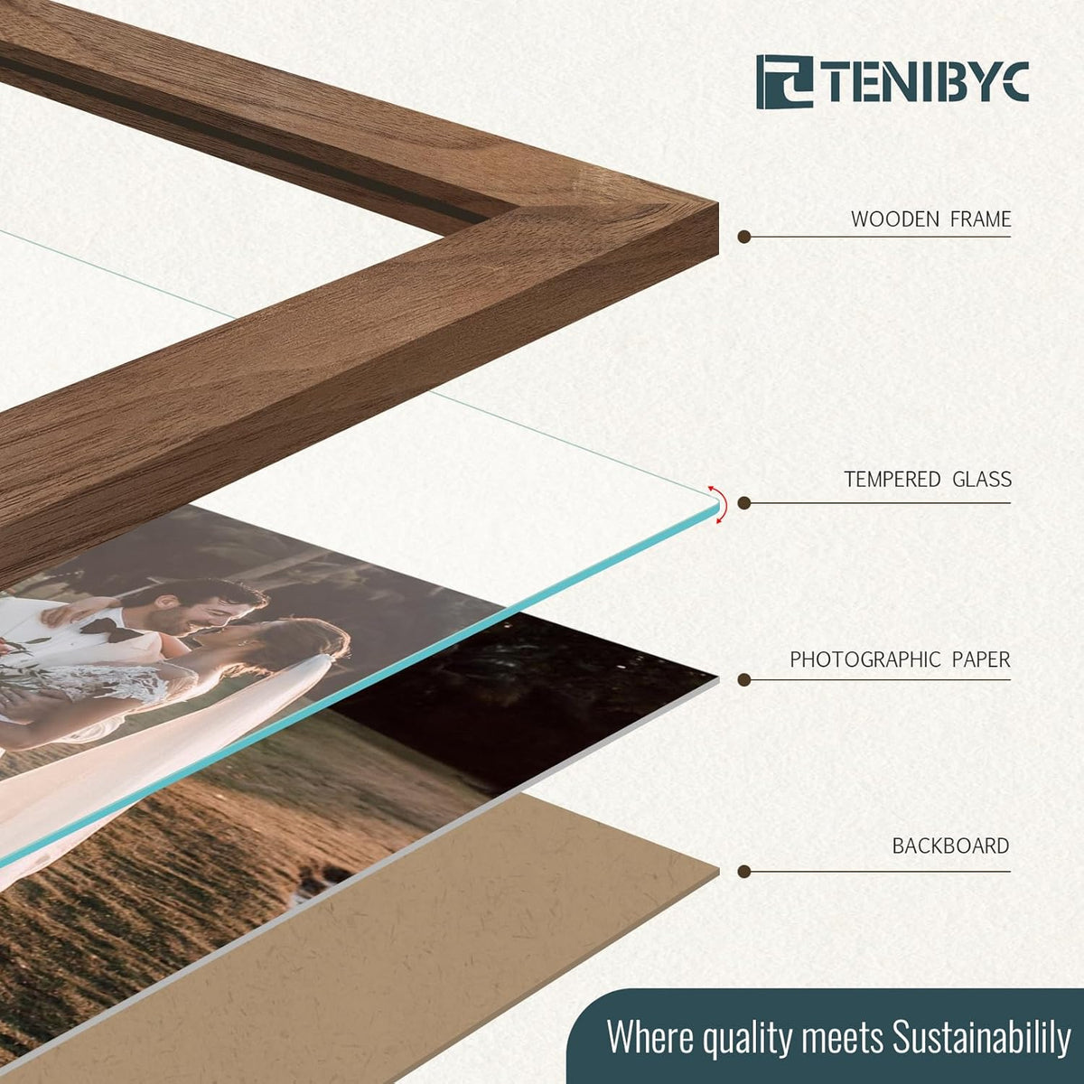 12x18 Frame Set of 4, Brown Grain, Walnut Wood & HD Tempered Glass, 12x18 Poster Picture Frame