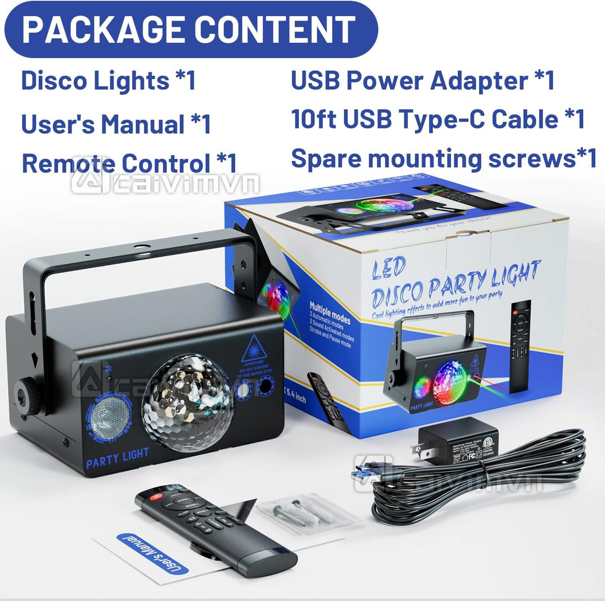 Party Lights, Disco Light Dj Disco Ball LED Sound Activated Stage Lights with Remote Control for