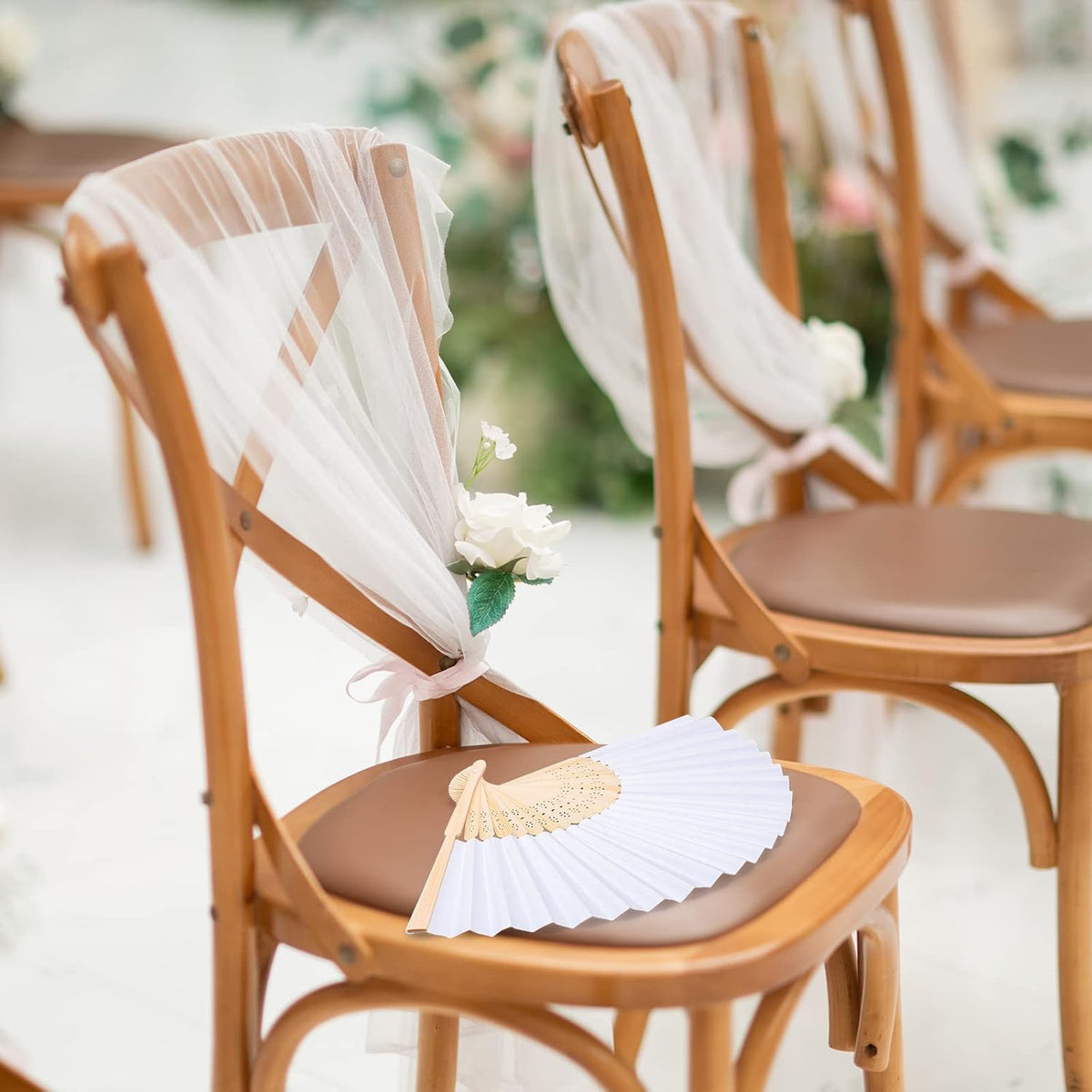 MCEAST 80 Pieces White Folding Paper Fans Wedding Fans Handheld Paper Fan White Bamboo Hand Fan