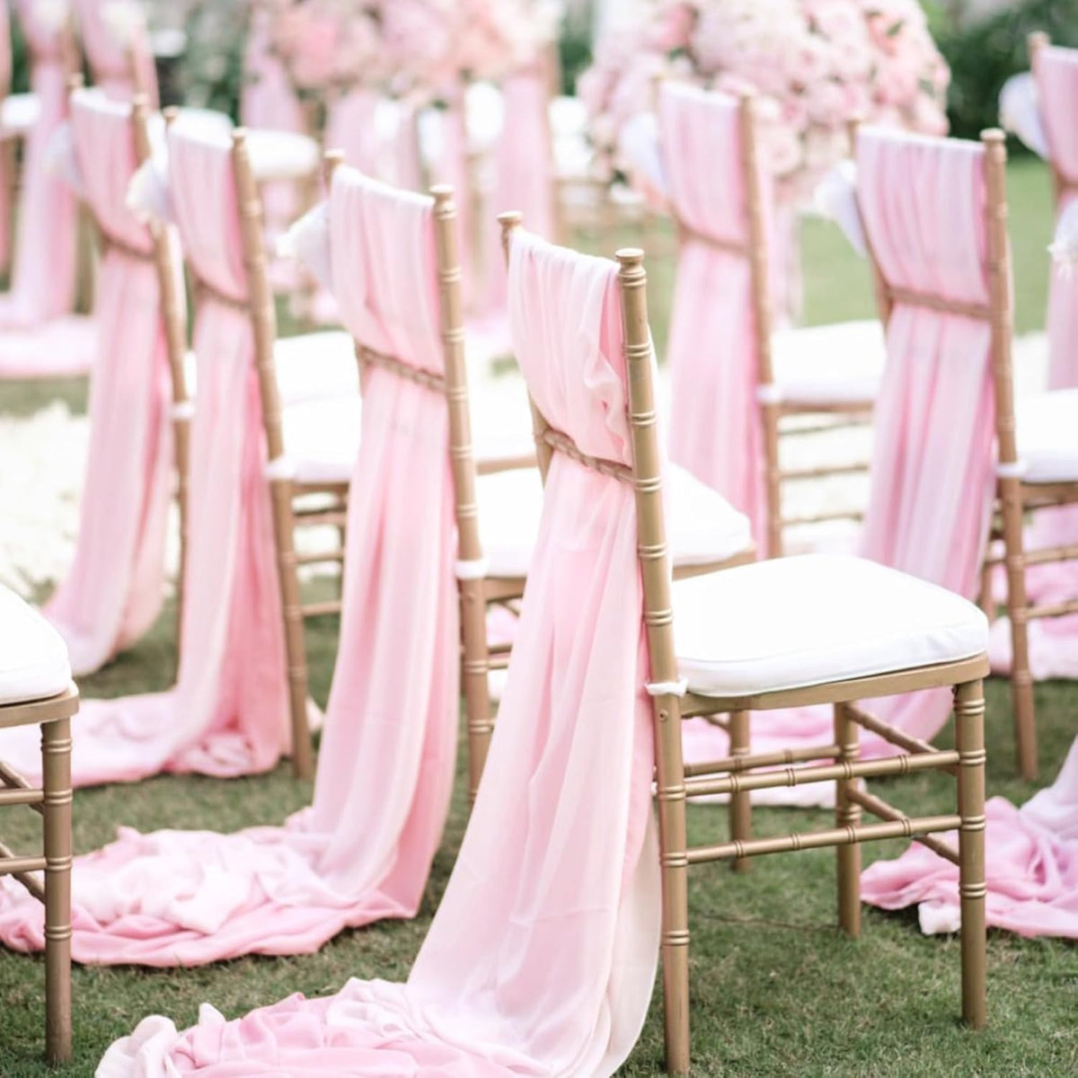 VOK Pink Wedding Arch Draping Fabric Chiffon Curtains, 29in x 18Ft Sheer Chiffon Outdoor Curtain