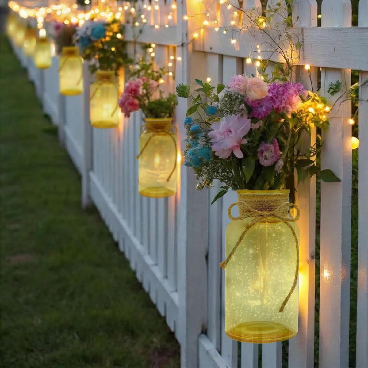 Vintage Glass Flower Vase，6 Pack Gold Amber Farmhouse Glass Centerpiece Vases Mason Jars for