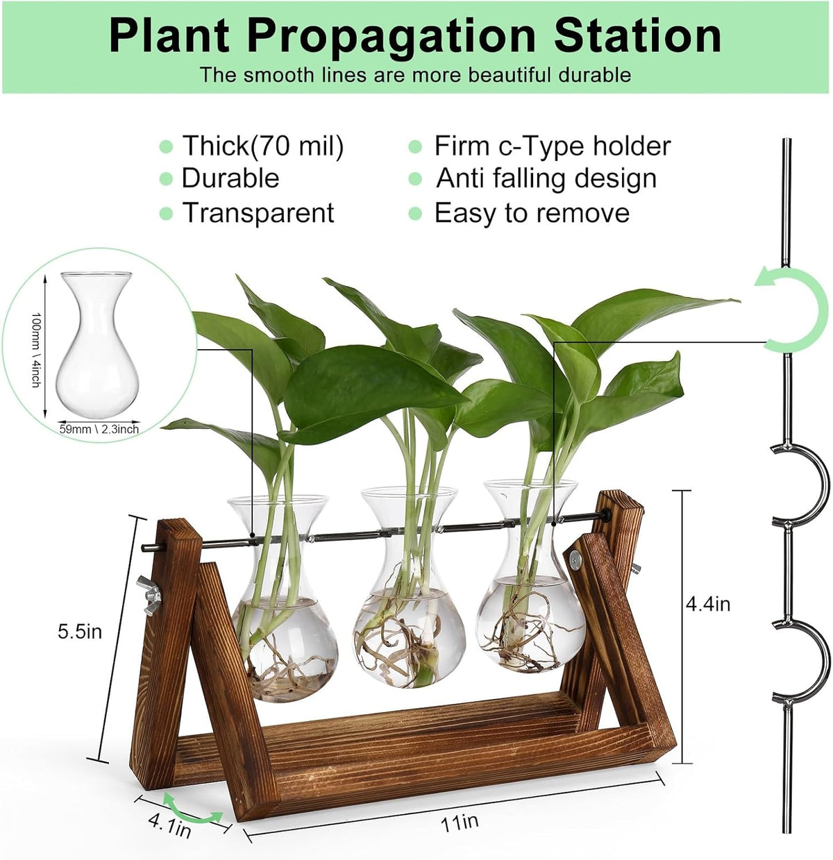 YIBOT Propagation Stations,Plant Terrarium with Retro Wooden Stand, Unique Gardening Birthday Gifts