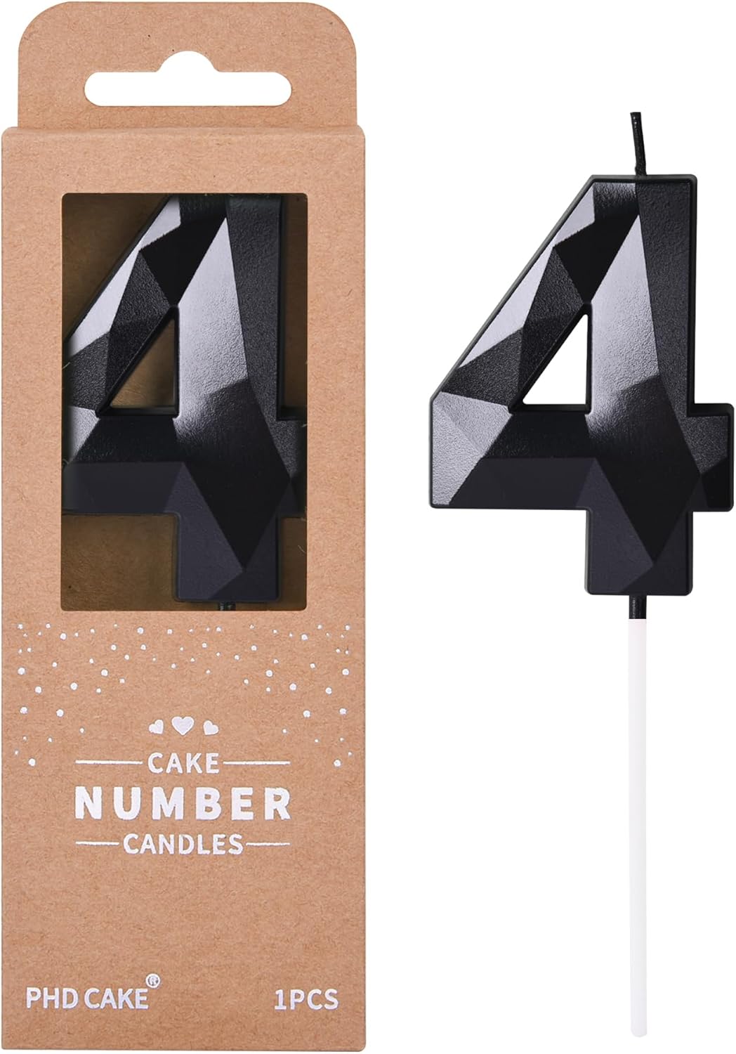 PHD CAKE 2.76 Inch Crystal Black 4 Number Birthday Candles, Black Number Candles, Cake Number