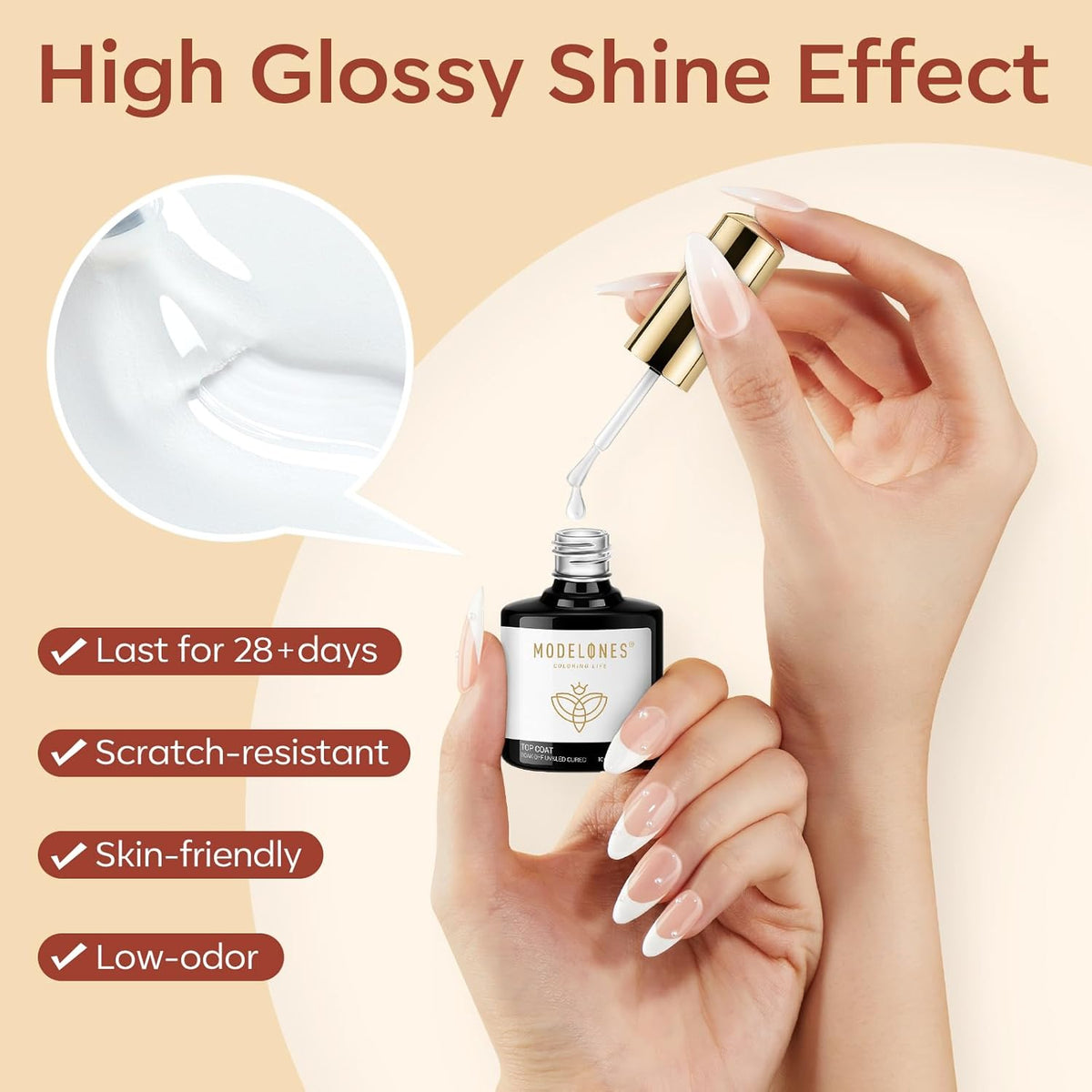 modelones Gel Base and Top Coat with Nail Dehydrator Set No Wipe Diamond Super Shiny Top Coat Nail