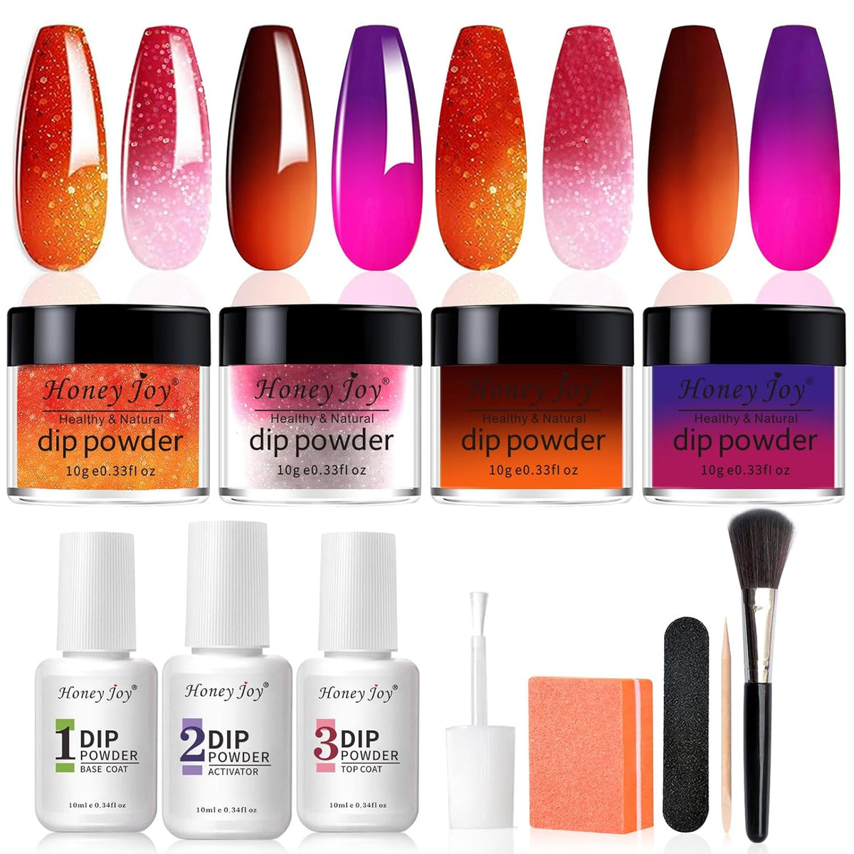 Honey Joy Dip Powder Nail Kit Starter, 4 Colors Halloween Pumpkin Orange Mystic Purple Dipping