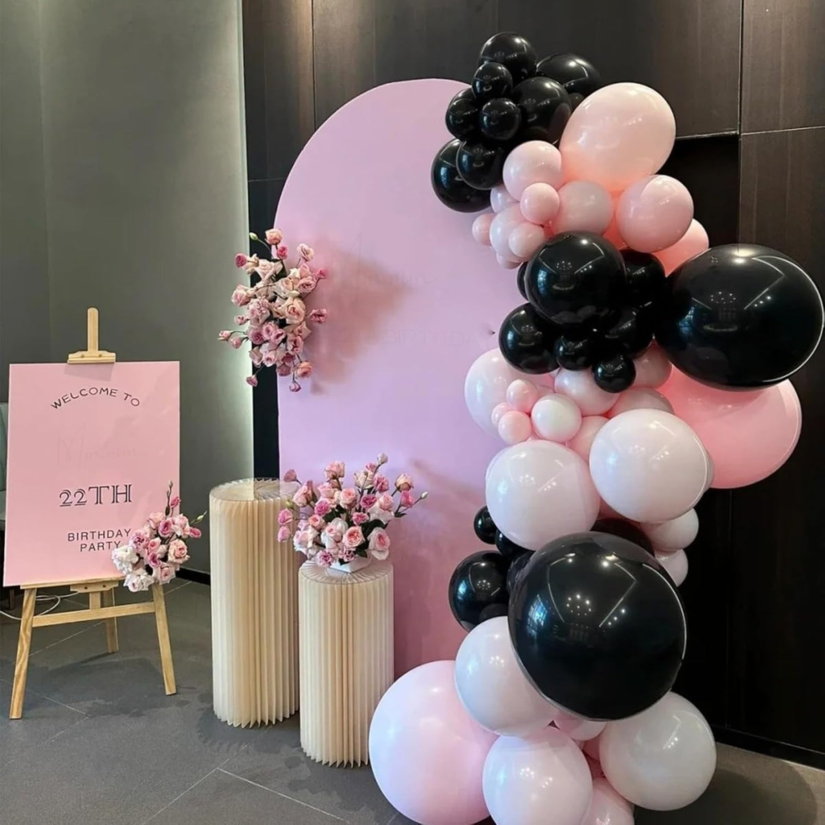 Paready Pink and Black Balloons, 30 Pcs 12 Inch Pastel Pink and Metallic Silver Latex Balloons for