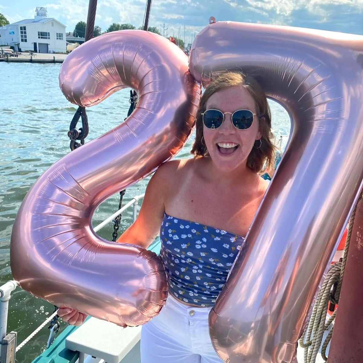 Rose Gold Number Balloons, 40inch Large Number 7 Foil Mylar Helium Balloons, Self Inflating Number