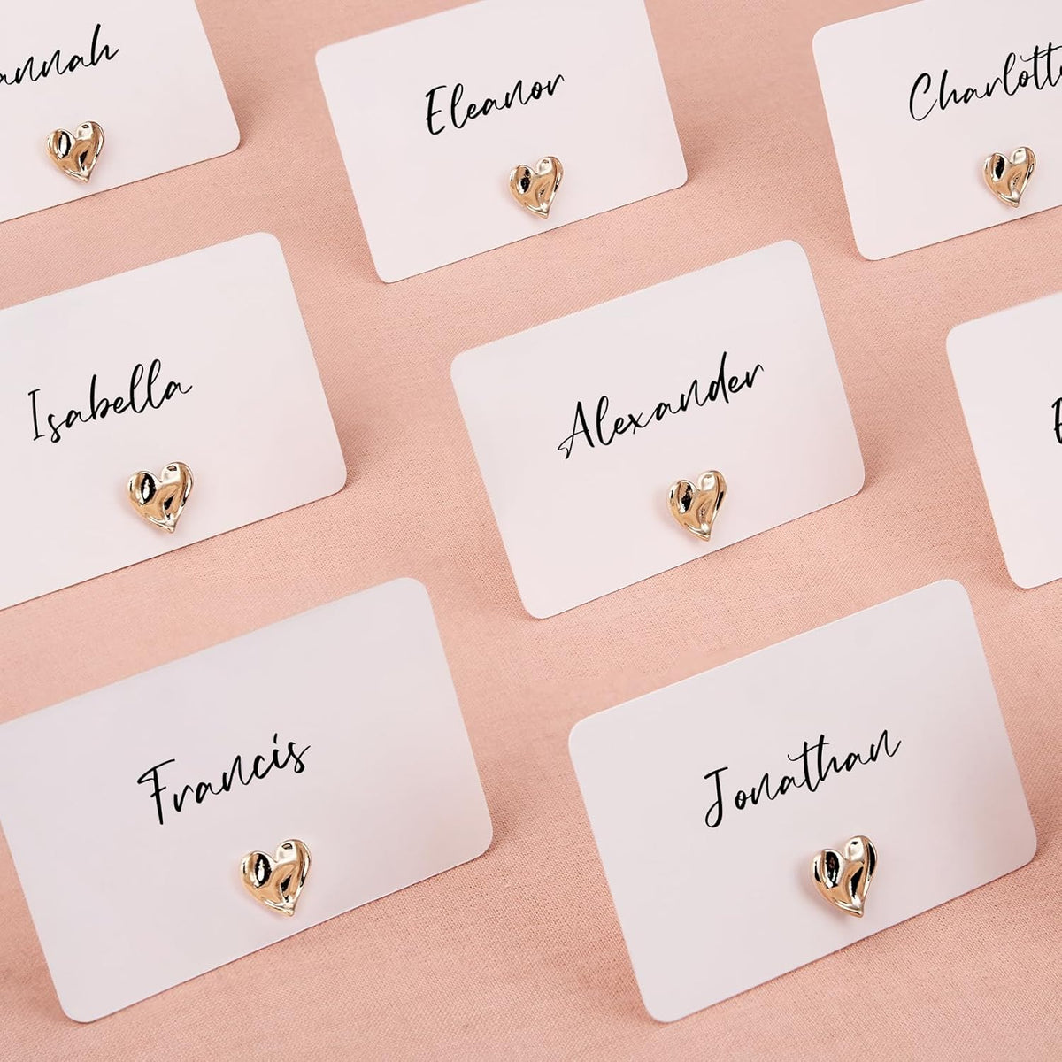 UNIQOOO 24Pcs Decorative Gold Love Heart Place Card Holders Bulk, Romantic Name Card Stands Set