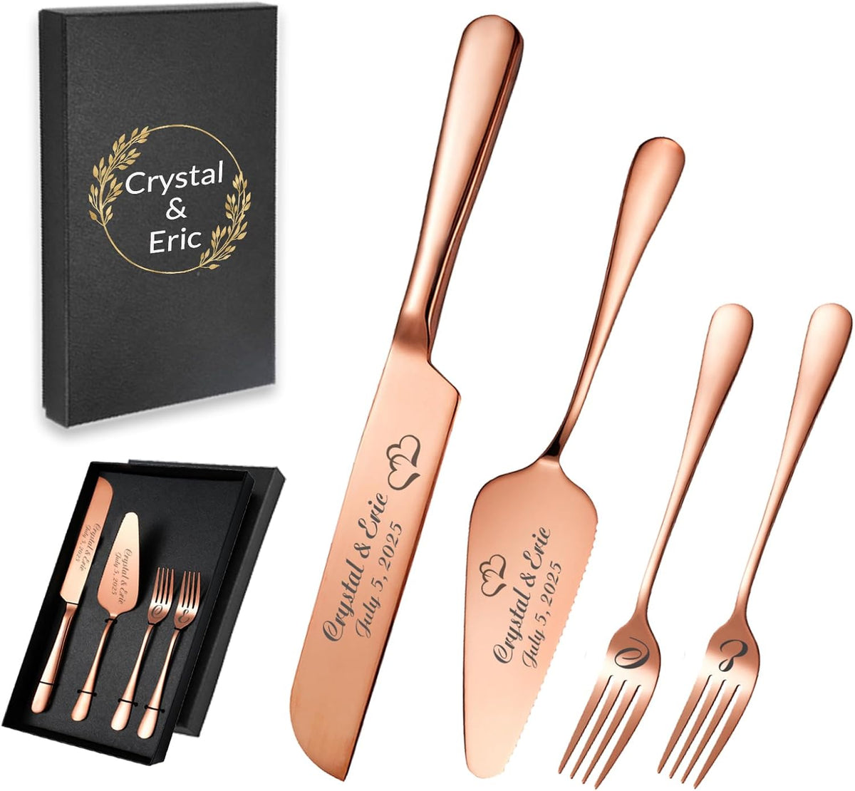 Personalized Wedding Cake Knife and Server Set, Custom Names Cake Cutting Set with Stainless Steel
