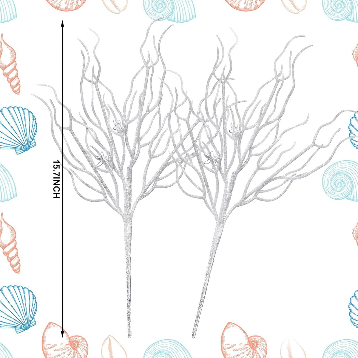 8 Pcs White Coastal Ornaments for Christmas Tree 15.7inch Glitter Coral Beach Ocean Spray Pick