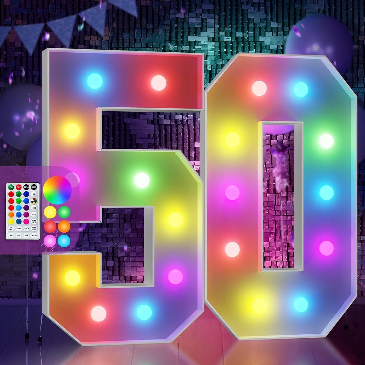 Marquee Numbers Colorful 50th-Birthday Decoration: 4FT Large Light Up 50 Year Old Birthday