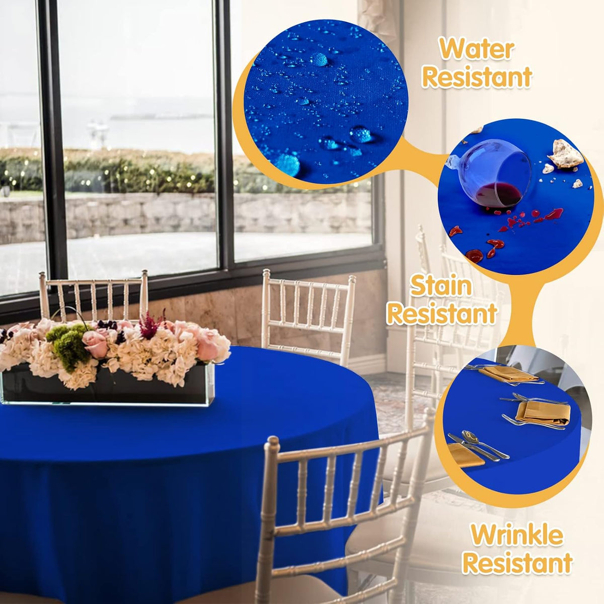 BRILLMAX 4 Pack Royal Blue Round Tablecloths 120 Inch - Circle Bulk Linen Polyester Fabric Washable