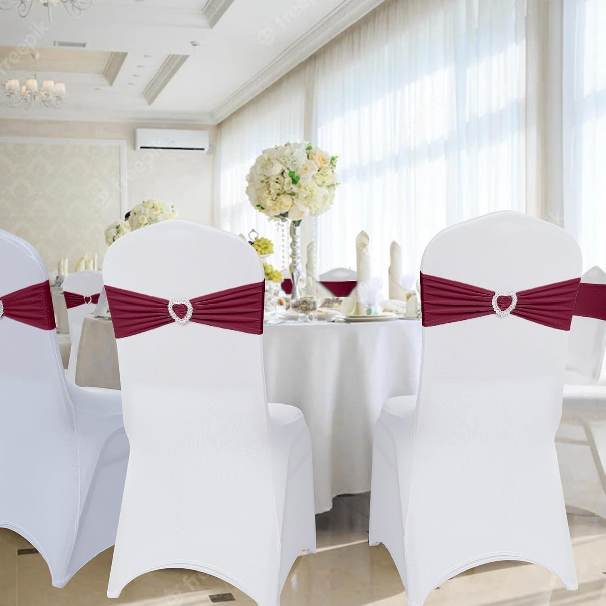 Howhic Pack of 120 Spandex Chair Sashes Bows Stretch Chair Cover Band with Buckle Slider Universal