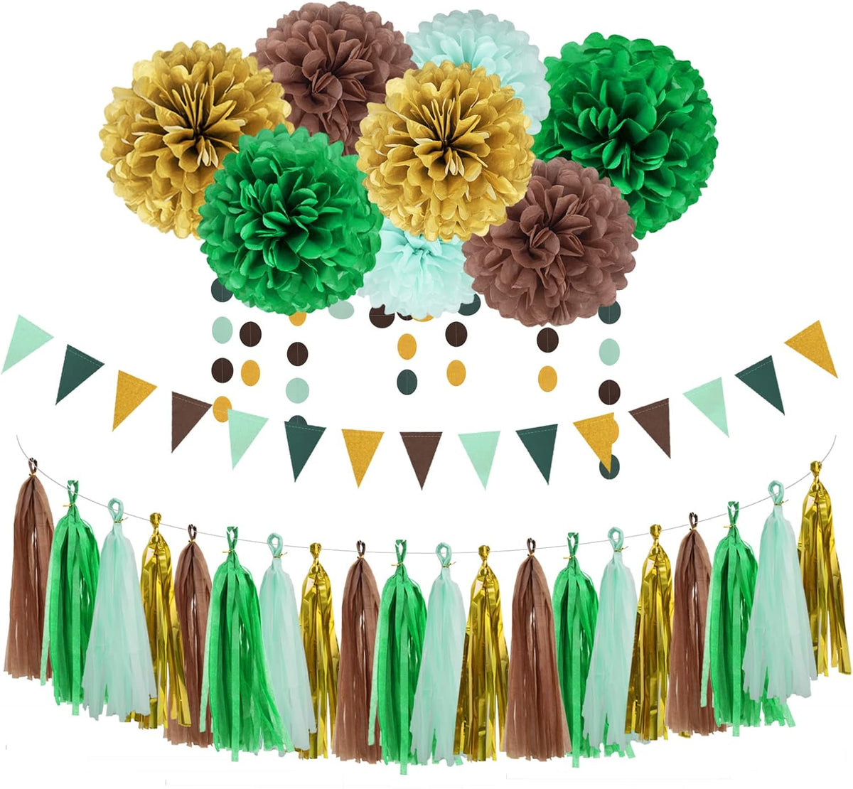 Sage Green Gold Party Decorations - 30pcs Hanging Decoration Birthday Party Tissue Paper Flowers