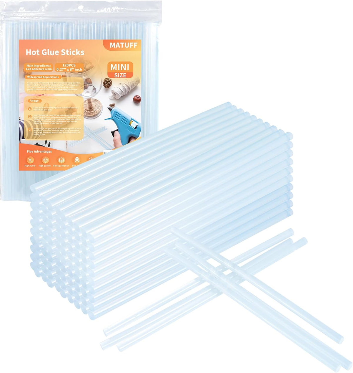MATUFF Mini hot Glue Gun Sticks – 120 Pcs Clear hot Glue Sticks Dia 0.27” x 8” Long Mini Glue