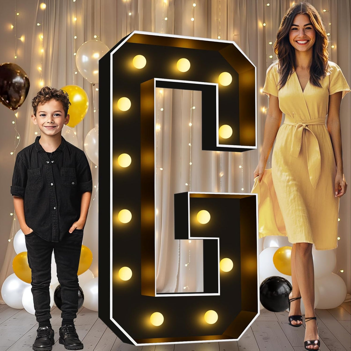 Pooqla 4 FT Marquee Light Up Letters, Black Letter Lights 4 Feet Tall, Giant Sign Big Mosaic for
