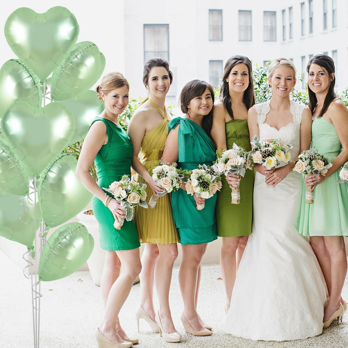 TONIFUL 30Pcs 18 Inch Olive Green Heart Balloons Sage Green Heart Shape Foil Mylar Balloons