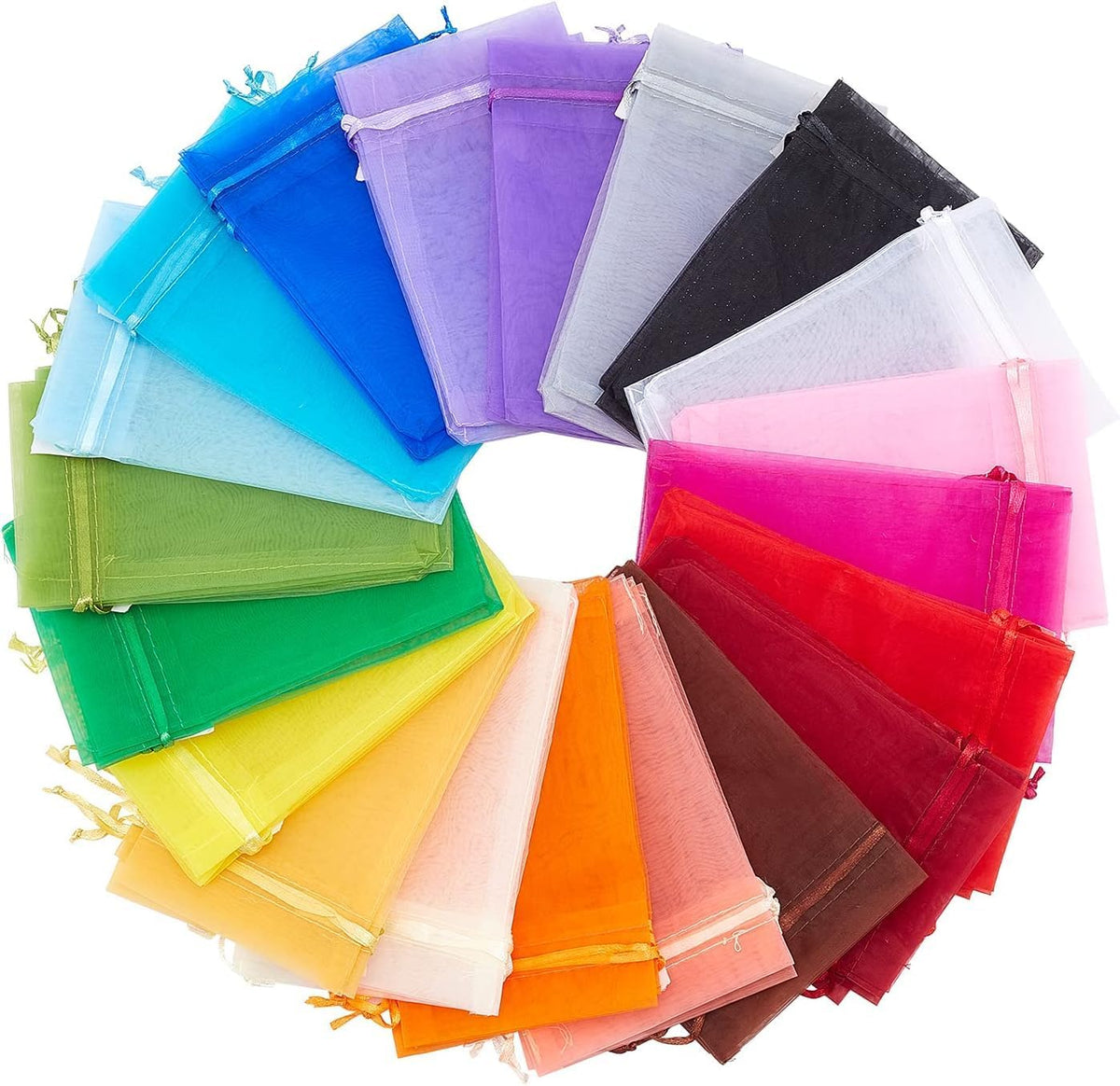 TheDisplayGuys 100-Pack MD 4" x 6" Sheer Organza Gift Bags w. Drawstring - Mixed Color Assortment