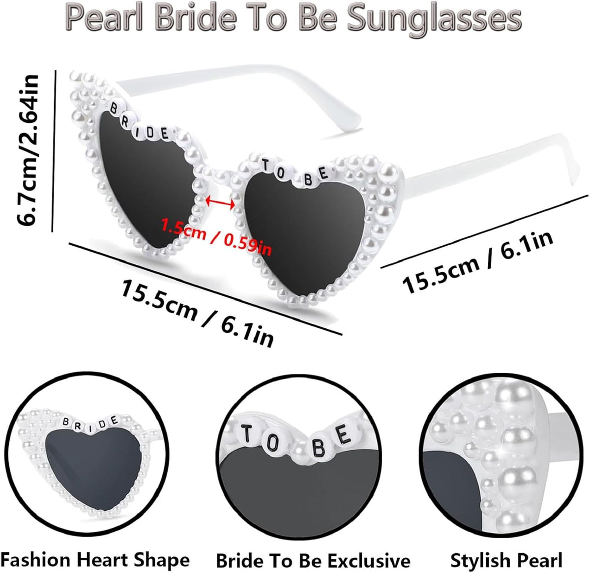 3PCS Glitter Silver Bride To Be Sash and Veil Bride Heart Pearl Sunglasses for Bachelorette Bridal