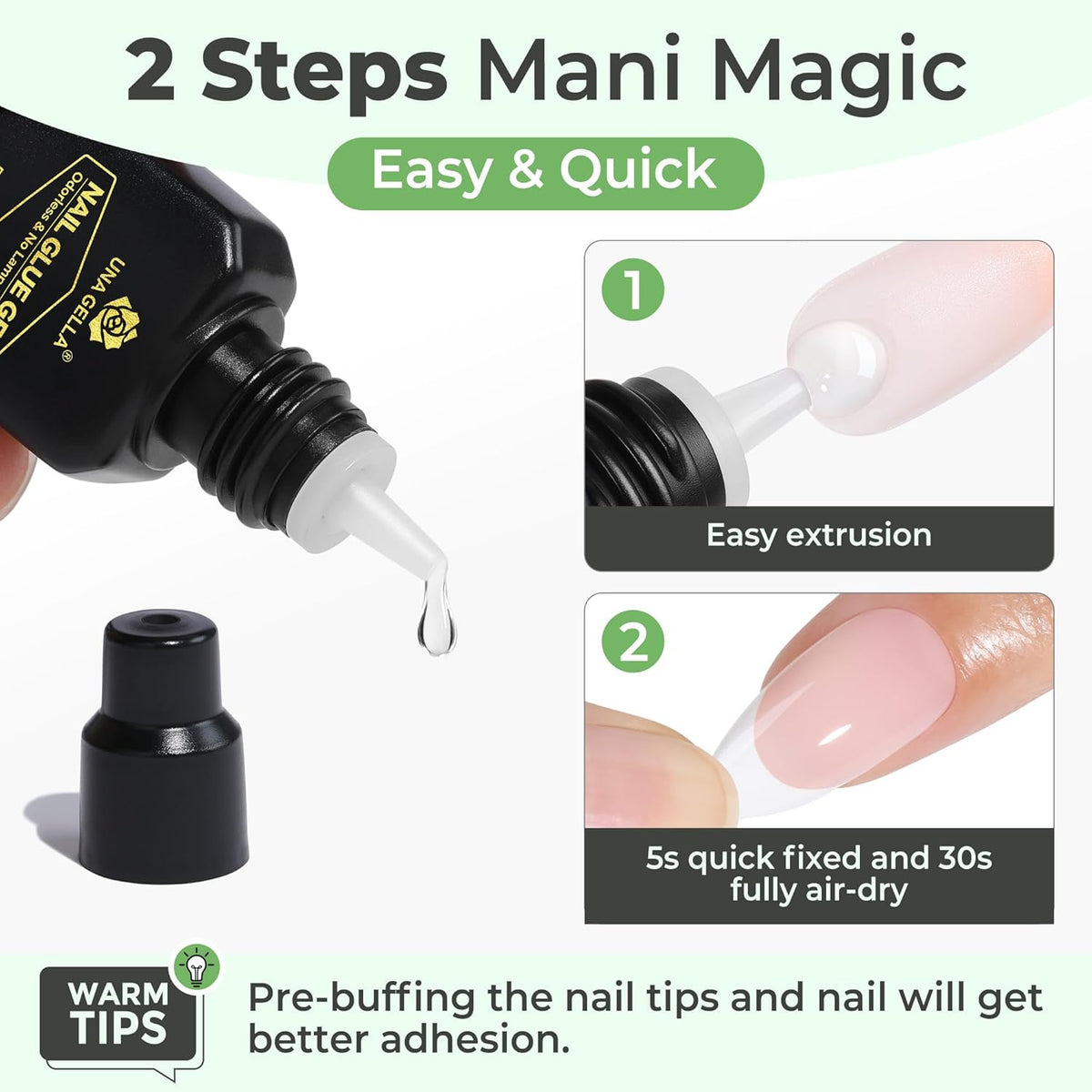 UNA GELLA Gel Nail Glue for Press Ons: 10s Fast Dry No U V Lamp Needed Glue Gel, 3pcs*5ml Upgrade
