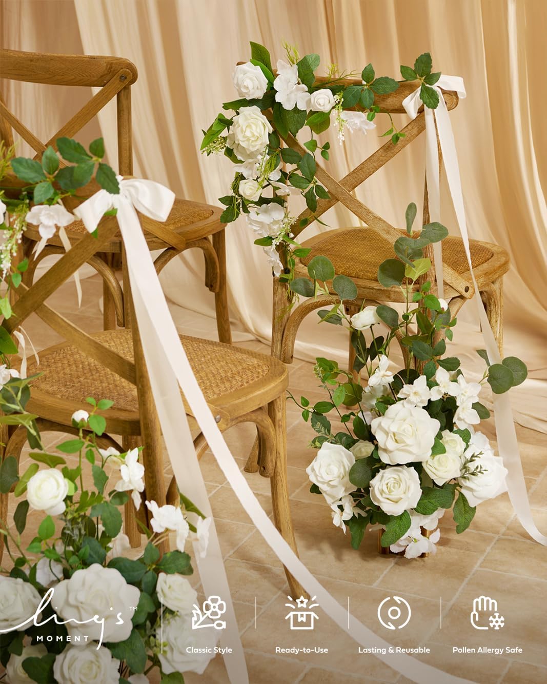 Ling's moment 17.5" Tall Standing Artificial Flowers Arrangements 4 pcs Wedding Aisle Runner Chair