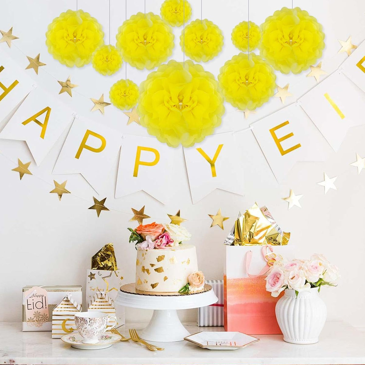 Tissue Paper Pom Poms, Light Yellow Tissue Paper Flowers, Hanging Flower Balls for Weddings Fiesta